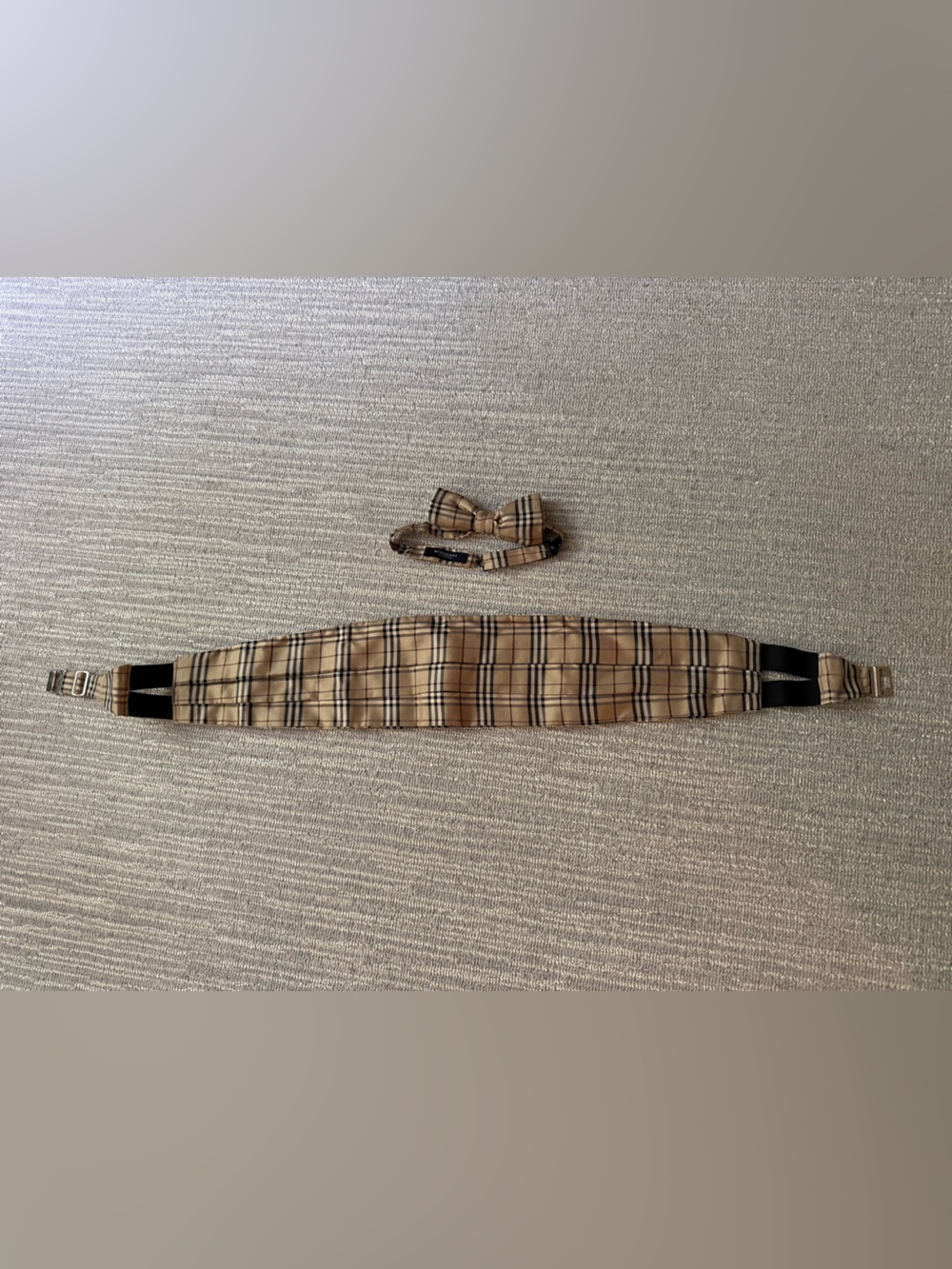 Burberry Classic Beige Check Cummerbund and Bow Tie Set for Men